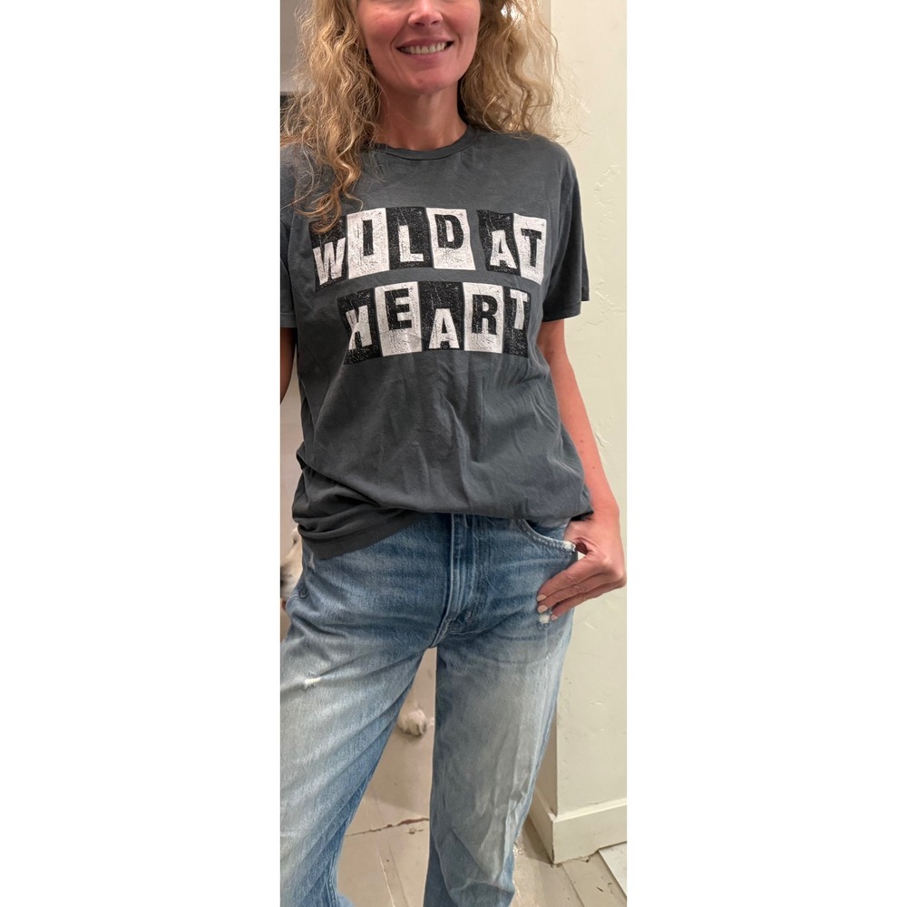 Anine Bing Wild At Heart Graphic Tee Charcoal Grey Cotton T-Shirt Womens Medium